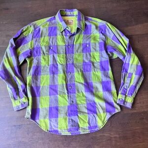 LizWear Green and Purple Plaid Casual Shirt Small long sleeve
